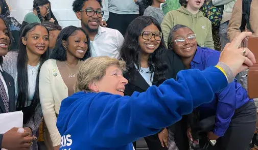 Weingarten with students at a campaign event for Sen.-elect Elissa Slotkin (D-Mich.) in Detroit on Oct. 18.